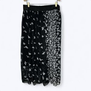 Magic Chiffon Midi Skirt Womens Sz 3X Bird Print Lined Elastic Waist Repaired